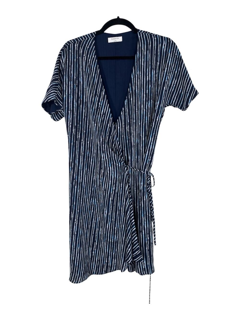 Babaton Aritzia Blue Striped Mini Wrap Dress Womens S Casual Classic Summer